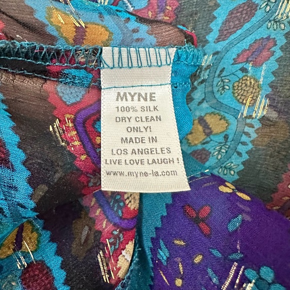 MYNE Ashley Ann Silk Sheer Boho Blouse Floral 3/4 Sleeve Ties at Neck Size 2 - Picture 12 of 13